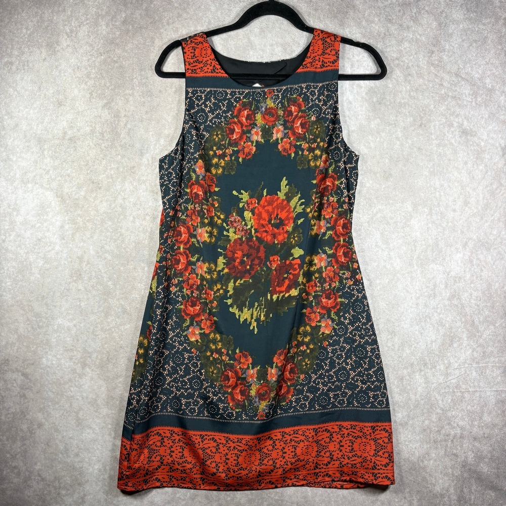 Lavender Brown Dress Women Size Medium Blue Floral Bohemian Cut Out Boho Artsy